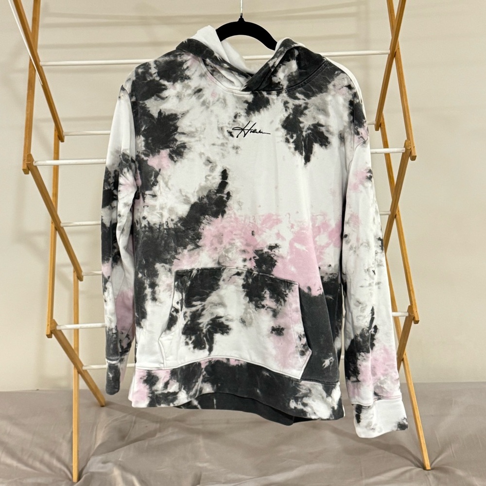 Hollister Black and Pink Tie-Dye Terry Hoodie